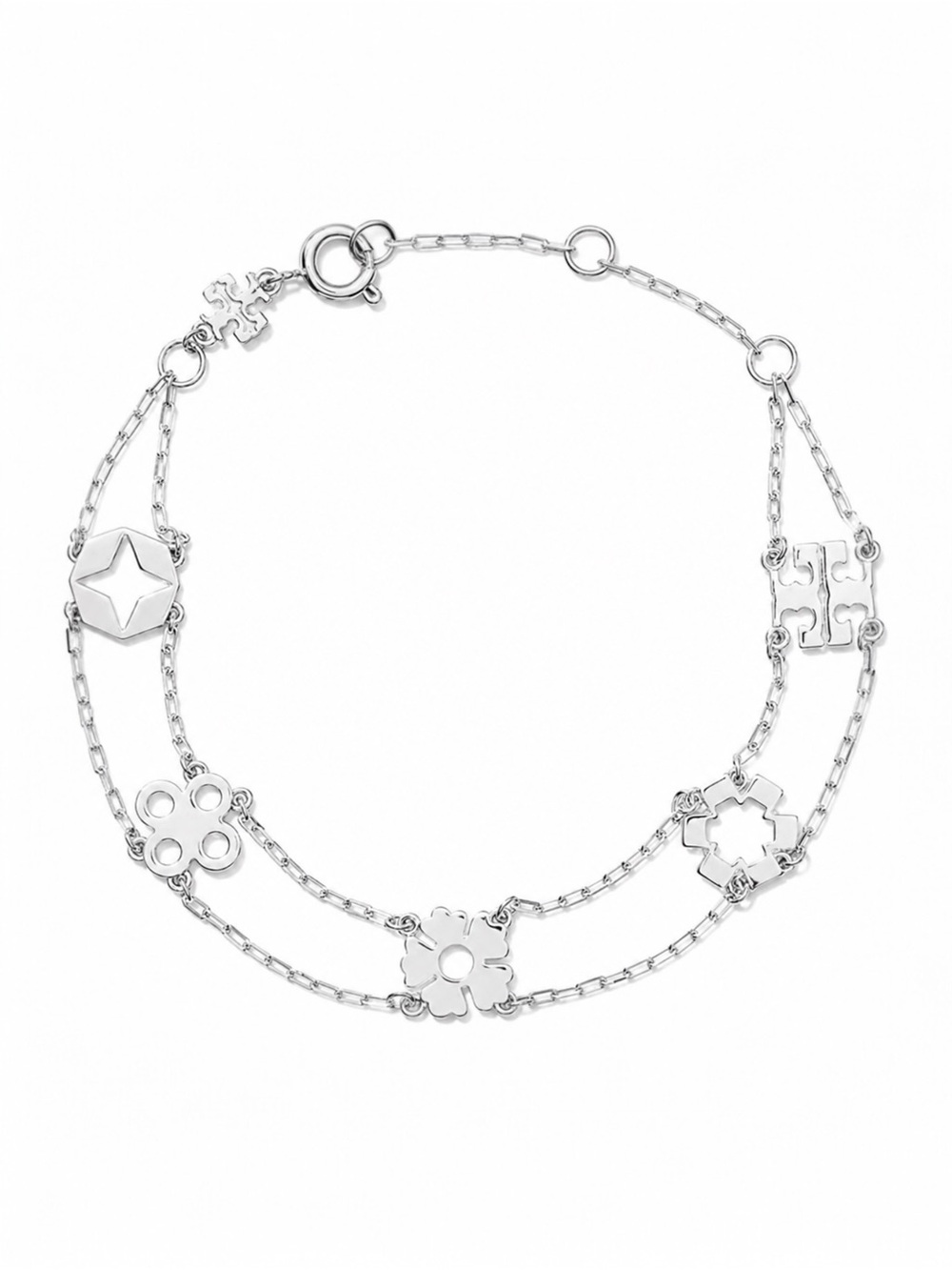 Tory Burch Kira Clover Double Strand Bracelet Adjustable Chain